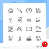 Group of 16 Outlines Signs and Symbols for notification car repair life space Editable Vector Design Elements