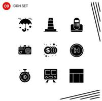 9 Universal Solid Glyph Signs Symbols of finance picture communication image camera Editable Vector Design Elements