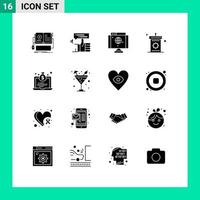 Set of 16 Modern UI Icons Symbols Signs for mosque speaker marketing podium network Editable Vector Design Elements