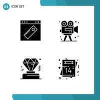 Set of 4 Commercial Solid Glyphs pack for interface paint web camera diamond Editable Vector Design Elements