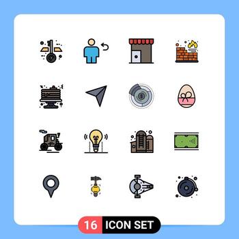 User Interface Pack of 16 Basic Flat Color Filled Lines of cake protection building firewall store Editable Creative Vector Design Elements