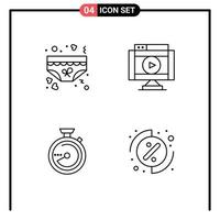 Editable Vector Line Pack of 4 Simple Filledline Flat Colors of clothing video underwear movie compass Editable Vector Design Elements