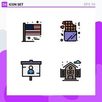 4 User Interface Filledline Flat Color Pack of modern Signs and Symbols of american finance usa love presentation Editable Vector Design Elements
