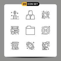 9 Universal Outlines Set for Web and Mobile Applications files shopping gold pending sign board Editable Vector Design Elements