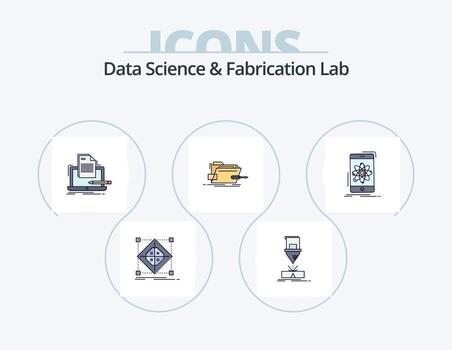 Data Science And Fabrication Lab Line Filled Icon Pack 5 Icon Design. fabrication. cutting. workshop. science. information vector