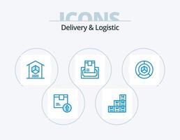 entrega y logística blue icon pack 5 diseño de iconos. dinero. dinero. comprar. producto vector