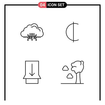 4 Universal Line Signs Symbols of cloud slide hosting ghanaian arbor Editable Vector Design Elements