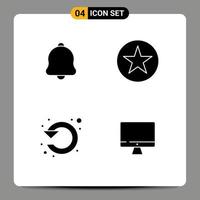 Pack of 4 Modern Solid Glyphs Signs and Symbols for Web Print Media such as alert left sound star up Editable Vector Design Elements