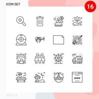 16 Universal Outlines Set for Web and Mobile Applications calipers camera account cam green Editable Vector Design Elements