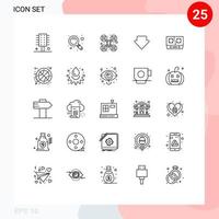 Conjunto de 25 líneas universales para aplicaciones web y móviles cocina estufa cámara descarga flecha elementos de diseño vectorial editables vector