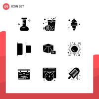 Set of 9 Commercial Solid Glyphs pack for box media food button horizontal Editable Vector Design Elements