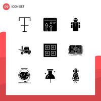 9 Universal Solid Glyph Signs Symbols of boxes transport arms truck lifter Editable Vector Design Elements