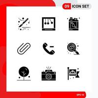 Modern Set of 9 Solid Glyphs and symbols such as design contact kerosene call clip Editable Vector Design Elements