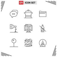 Set of 9 Commercial Outlines pack for internet photography pot photo storage Editable Vector Design Elements