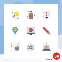 9 Flat Color concept for Websites Mobile and Apps plus navigation bulb map pause Editable Vector Design Elements