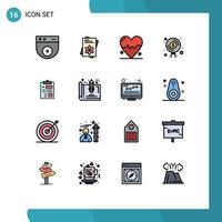 16 Universal Flat Color Filled Lines Set for Web and Mobile Applications health report heart money funds Editable Creative Vector Design Elements