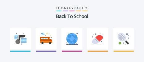 paquete de iconos planos de regreso a la escuela 5 que incluye. deporte. educación. raqueta. educación. diseño de iconos creativos vector