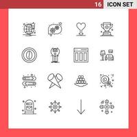 Set of 16 Modern UI Icons Symbols Signs for food cooking symbol coffee prize Editable Vector Design Elements