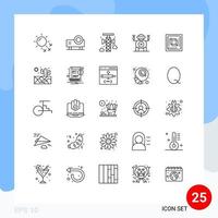 User Interface Pack of 25 Basic Lines of computer toy video projector technology loudspeaker Editable Vector Design Elements