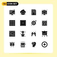 User Interface Pack of 16 Basic Solid Glyphs of boxes monitor email graph message document Editable Vector Design Elements