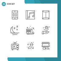 Mobile Interface Outline Set of 9 Pictograms of nature foggy song box open Editable Vector Design Elements