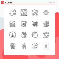 Universal Icon Symbols Group of 16 Modern Outlines of office home cloud sun beach Editable Vector Design Elements