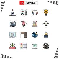 Universal Icon Symbols Group of 16 Modern Flat Color Filled Lines of monitoring internet employee design bulb Editable Creative Vector Design Elements