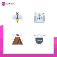 4 Creative Icons Modern Signs and Symbols of bee camping bug file love Editable Vector Design Elements