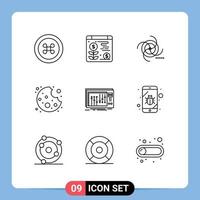 Group of 9 Modern Outlines Set for music dj field console cookie Editable Vector Design Elements