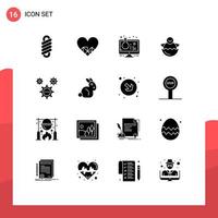 Set of 16 Vector Solid Glyphs on Grid for coding baby online experiment easter egg Editable Vector Design Elements