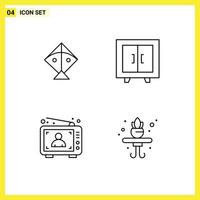 Pictogram Set of 4 Simple Filledline Flat Colors of kite advertising cupboard school marketing Editable Vector Design Elements