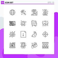 16 Universal Outline Signs Symbols of coding fountain award life prize Editable Vector Design Elements