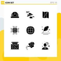 Set of 9 Modern UI Icons Symbols Signs for globe education location technology cpu Editable Vector Design Elements