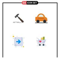 Pack of 4 creative Flat Icons of hammer direction strong vehicle trolly Editable Vector Design Elements