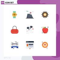 Set of 9 Vector Flat Colors on Grid for bag wheel achievement system gear Editable Vector Design Elements