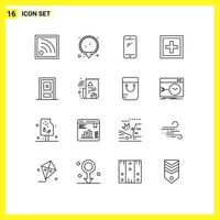 Group of 16 Outlines Signs and Symbols for build support mobile question info Editable Vector Design Elements