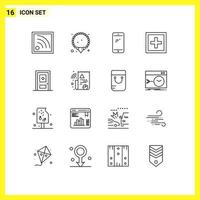 Group of 16 Outlines Signs and Symbols for build support mobile question info Editable Vector Design Elements