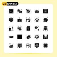 Mobile Interface Solid Glyph Set of 25 Pictograms of global favorite dollar box id Editable Vector Design Elements