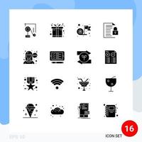 Pack of 16 creative Solid Glyphs of chat padlock employee file data Editable Vector Design Elements