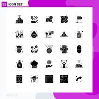 25 User Interface Solid Glyph Pack of modern Signs and Symbols of flag achieve location success light Editable Vector Design Elements