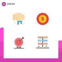 Modern Set of 4 Flat Icons Pictograph of hand arrow dollar coin target data Editable Vector Design Elements