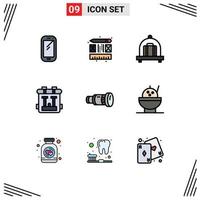 9 User Interface Filledline Flat Color Pack of modern Signs and Symbols of device camcorder baggage cam hobbies Editable Vector Design Elements