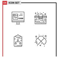 paquete de 4 modernos signos y símbolos de colores planos de línea rellena para medios de impresión web, como el portapapeles de aplicaciones, desarrollar elementos de diseño de vectores editables de la red de escaleras