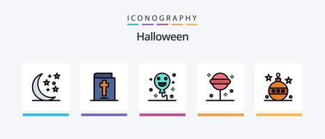 la línea de halloween llenó el paquete de 5 íconos que incluye el ataúd. Víspera de Todos los Santos. ojo. globo. Navidad. diseño de iconos creativos vector