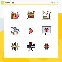 Modern Set of 9 Filledline Flat Colors and symbols such as webmaster marketing bench hand light Editable Vector Design Elements