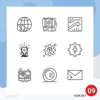 Pack of 9 Modern Outlines Signs and Symbols for Web Print Media such as trophies game medicine awards report Editable Vector Design Elements