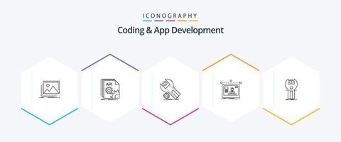 Coding And App Development 25 Line icon pack including user. interface. developer. service. installation vector