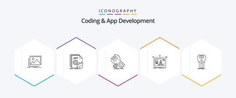 Coding And App Development 25 Line icon pack including user. interface. developer. service. installation vector