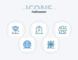 paquete de iconos azul de halloween 5 diseño de iconos. murciélagos cementerio. confeccion lápida sepulcral. muerte vector