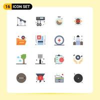 16 User Interface Flat Color Pack of modern Signs and Symbols of folder bug time light eyes Editable Pack of Creative Vector Design Elements